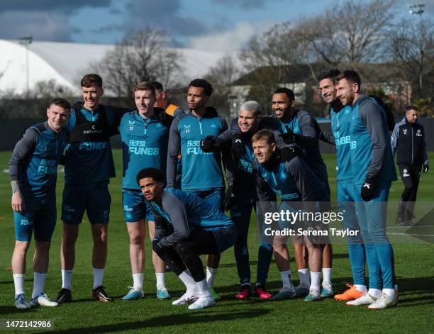 Players seen L-R Kieran Trippier, Youngster James Huntley, Matt Targett, Jl, Jacob Murphy, Bruno Guimaraes, Matt Ritchie, Callum Wilson, Fabian Schär...