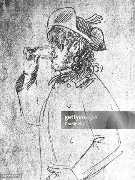 man drinking from a glass, side view - man drinking alone stock illustrations