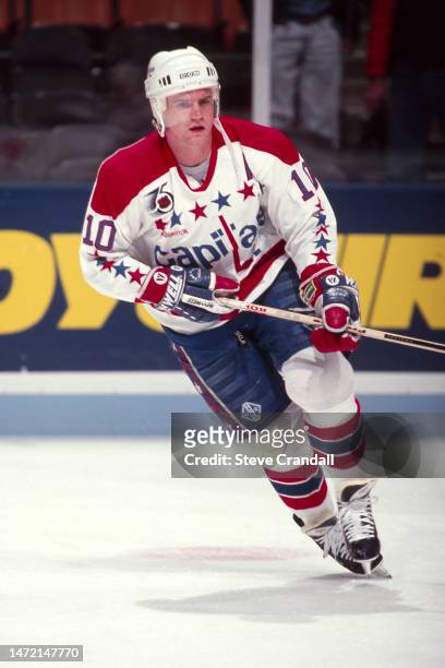 Washington Capitals forward, Kelly Miller, skating during warm ups prior to the game against the NJ Devils at the Meadowlands Arena on April 12, 1992...