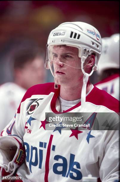 Washington Capitals forward, Kelly Miller, during warm ups prior to the game against the NJ Devils at the Meadowlands Arena on April 12, 1992 in East...