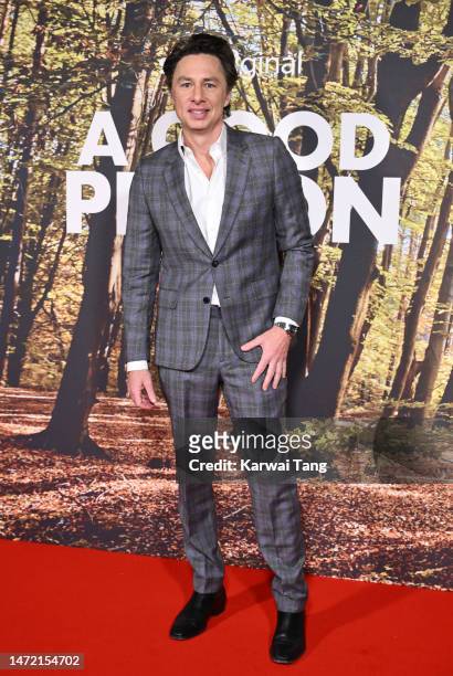 Zach Braff arrives at the "A Good Person" UK Premiere at The Ham Yard Hotel on March 08, 2023 in London, England.