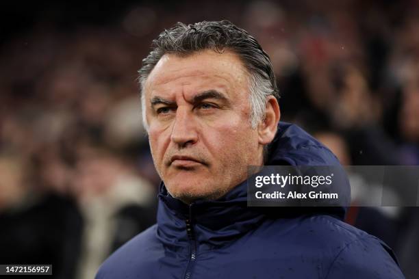 Christophe Galtier, Manager of Paris Saint-Germain, looks on prior to the UEFA Champions League round of 16 leg two match between FC Bayern München...