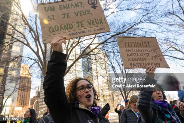 Women protest for women’s rights at a rally on International Women’s Day outside The United Nations on March 8, 2023 in New York, New York. Union...