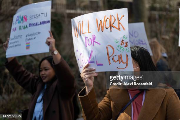Women protest for women’s rights and equal pay at a rally on International Women’s Day outside The United Nations on March 8, 2023 in New York, New...