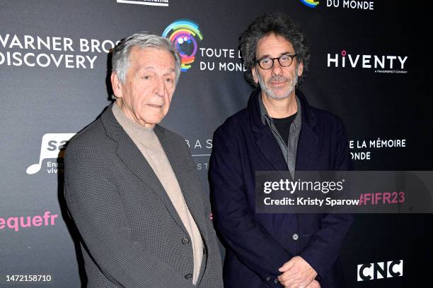 Costa-Gavras and Joel Coen attend the 10th International Festival Of Restored Film at La Cinematheque on March 08, 2023 in Paris, France.