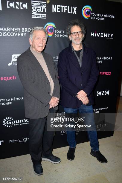 Costa-Gavras and Joel Coen attend the 10th International Festival Of Restored Film at La Cinematheque on March 08, 2023 in Paris, France.