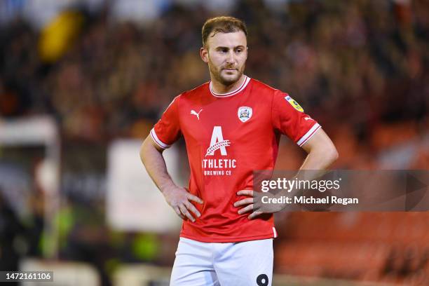 Herbie Kane of Barnsley looks on during the Sky Bet League One between Barnsley and Portsmouth at Oakwell Stadium on March 07, 2023 in Barnsley,...