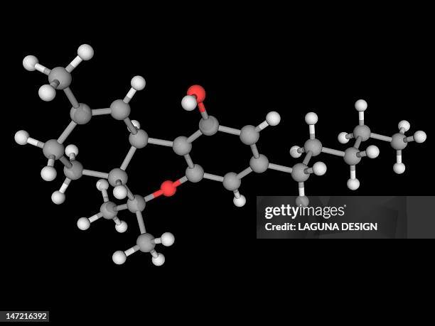 tetrahydrocannabinol (thc) drug molecule - cannabinoid stock illustrations