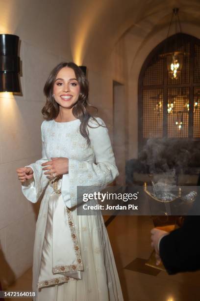 In this handout photo issued by The Royal Hashemite Court, Her Royal Highness Princess Iman attends the Henna party Her Majesty Queen Rania hosted to...