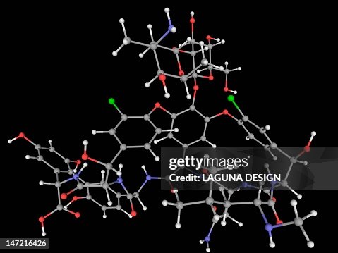 Vancomycin drug molecule Vancomycin drug molecule