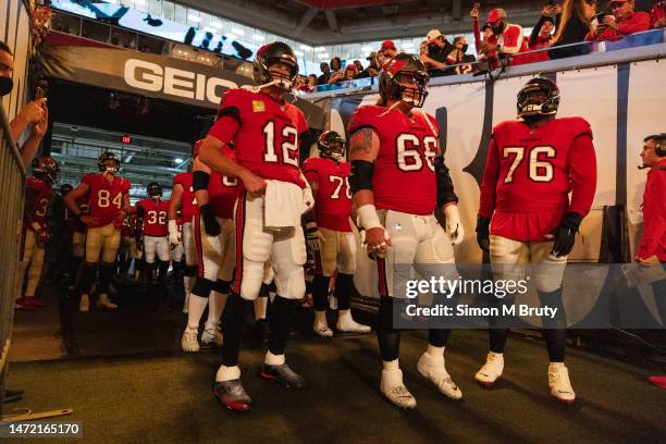 Tom Brady quarterback for the Tampa Bay Buccaneers before the start of the game against The New York Giantsin the NFL game between the New York...