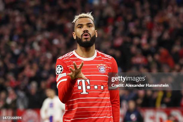 Eric Maxim Choupo-Moting of FC Bayern Munich celebrates after scoring the team's first goal during the UEFA Champions League round of 16 leg two...