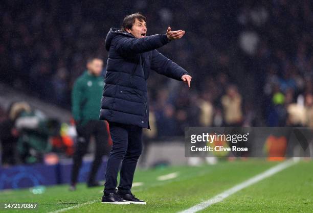 Antonio Conte, Manager of Tottenham Hotspur, reacts during the UEFA Champions League round of 16 leg two match between Tottenham Hotspur and AC Milan...