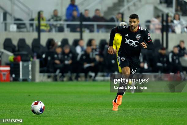 Andy Najar of DC United chases after the ball during the match against the Columbus Crew at Lower.com Field on March 4, 2023 in Columbus, Ohio....
