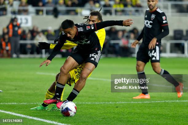 Andy Najar of DC United chases after the ball during the match against the Columbus Crew at Lower.com Field on March 4, 2023 in Columbus, Ohio....