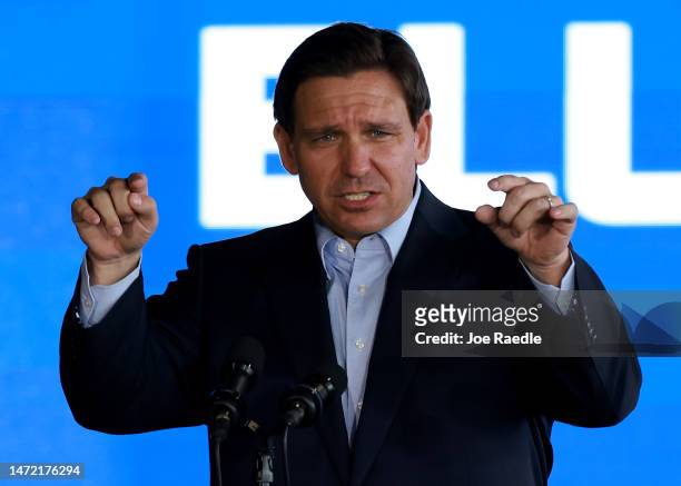 Florida Gov. Ron DeSantis speaks during an event spotlighting his newly released book, “The Courage To Be Free: Florida’s Blueprint For America’s...