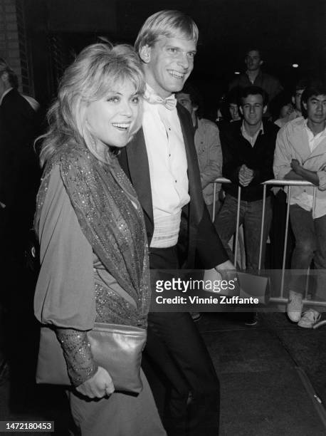 Lydia Cornell and her Olympian boyfriend Steve Lundquist attends the American Video Awards, Los Angeles, California, United States, circa 1980s.