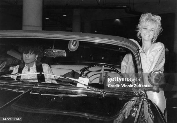 Teri Copley and Micki Free leaving Tramps in Los Angeles, California, United States, circa 1980s.