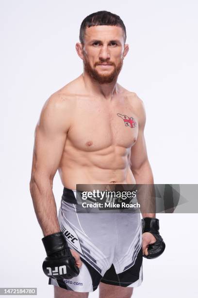 Merab Dvalishvili poses for a portrait during a UFC photo session on March 8, 2023 in Las Vegas, Nevada.