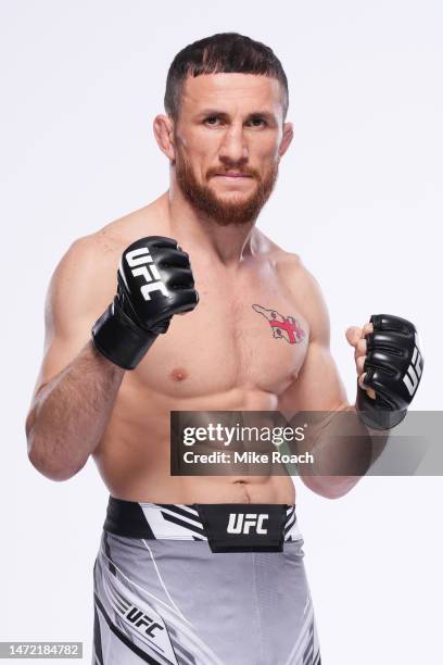 Merab Dvalishvili poses for a portrait during a UFC photo session on March 8, 2023 in Las Vegas, Nevada.