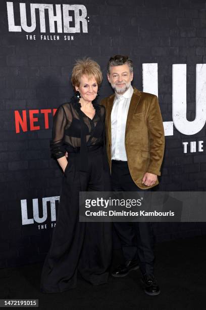 Lorraine Ashbourne and Andy Serkis attend Netflix's "Luther: The Fallen Sun" New York Premiere at Paris Theater on March 08, 2023 in New York City.