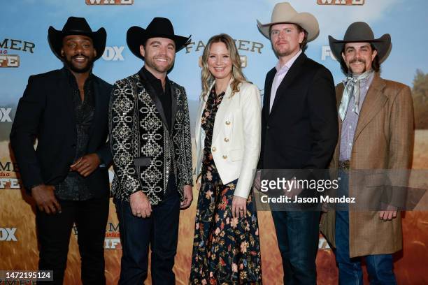 Ryan Black, Hunter Grayson, Jennifer Nettles, Landon Heaton and Allen Foster attend Fox's "Farmer Wants A Wife" series premiere at NeueHouse Madison...