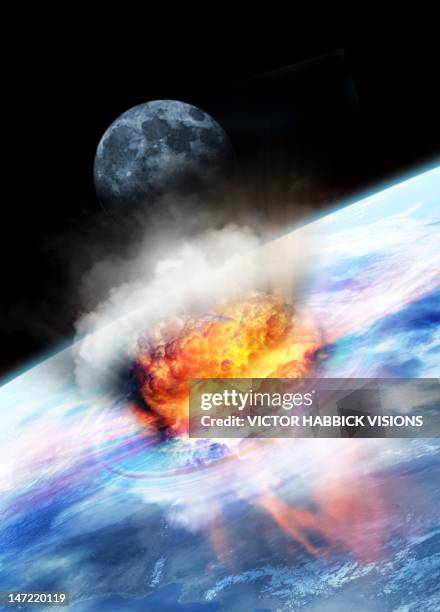 asteroid impact seen from space, artwork - fire ring stock illustrations