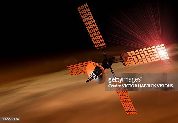 satellite orbiting mars, artwork - mars planet stock-grafiken, -clipart, -cartoons und -symbole