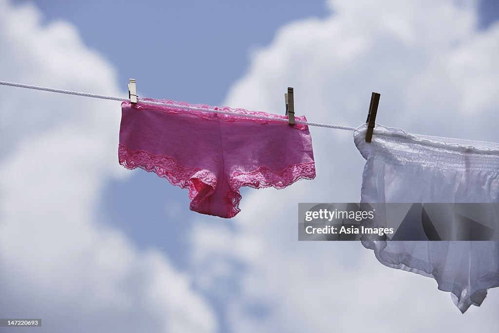 Panties hanging on clothing line