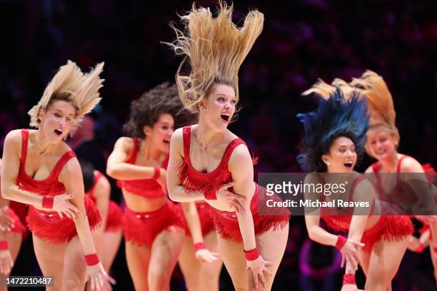 The Chicago Luvabulls perform during the second half between the Chicago Bulls and the Brooklyn Nets at United Center on February 24, 2023 in...