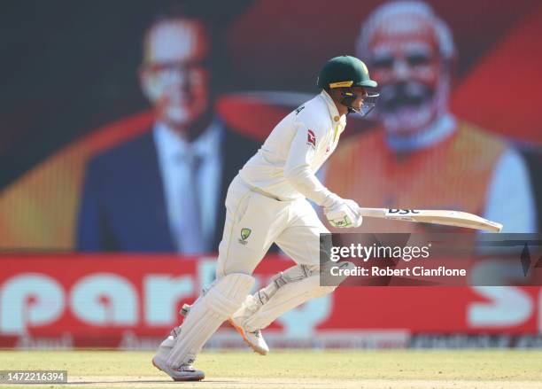 Usman Khawaja of Australia makes a run during day one of the Fourth Test match in the series between India and Australia at Narendra Modi Stadium on...