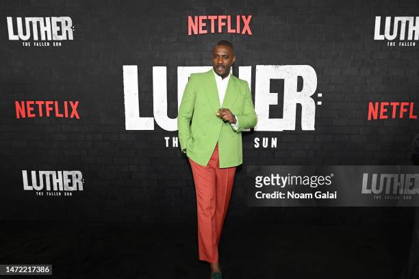 Idris Elba attends the Luther: The Fallen Sun US Premiere at The Paris Theatre on March 08, 2023 in New York City.