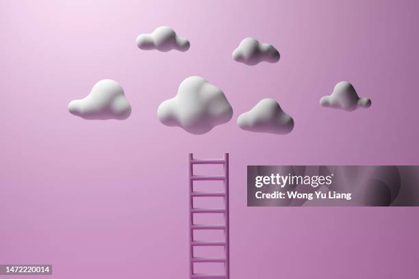 ladder and reaching cloud concept photo ,3d render - 天国　階段 ストックフォトと画像