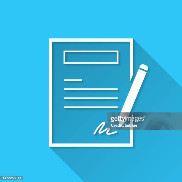 contract. icon on blue background - flat design with long shadow - notary stock illustrations