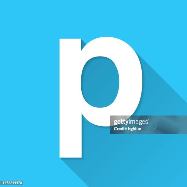 letter p. icon on blue background - flat design with long shadow - p logo vector stock illustrations