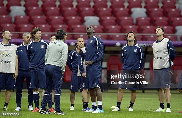 Mario Balotelli during an Italy training session ahead of their UEFA EURO 2012 semi-final match against Germany at National Stadium on June 27, 2012...