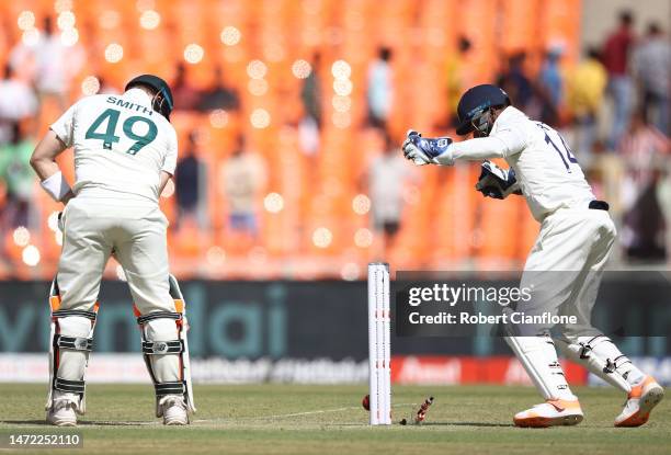 Steve Smith of Australia is bowled by Ravindra Jadeja of India during day one of the Fourth Test match in the series between India and Australia at...