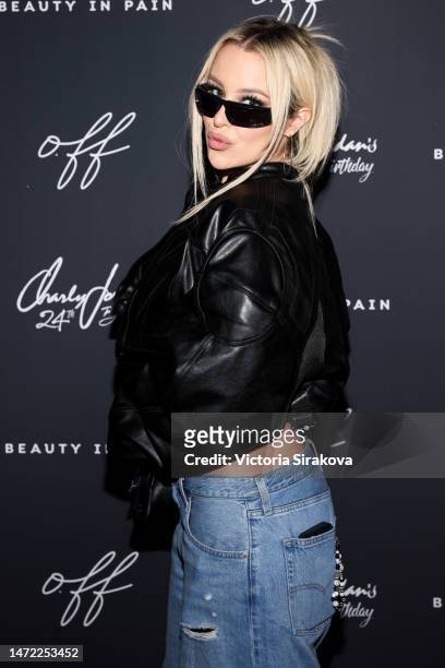 Tana Mongeau attends Charly Jordan's birthday event at Offsunset on March 08, 2023 in Los Angeles, California.