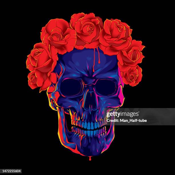 skull in roses - day of the dead stock illustrations