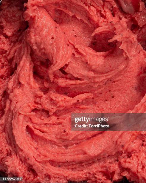 full frame creamy texture background of strawberry sorbet ice cream - sorbetto stock pictures, royalty-free photos & images