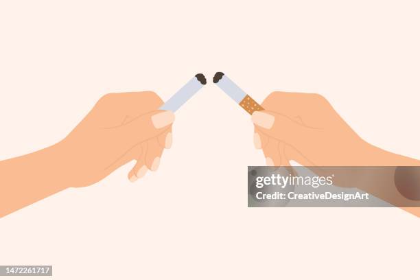 illustrations, cliparts, dessins animés et icônes de concept d’arrêt du tabac. des mains humaines cassent la cigarette. journée mondiale sans tabac - cigarette