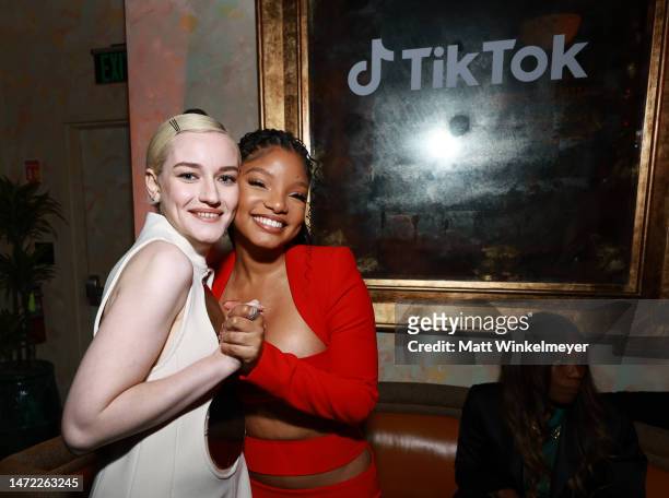 Julia Garner and Halle Bailey attends Vanity Fair And TikTok Celebrate Vanities: A Night For Young Hollywood In Los Angeles on March 08, 2023 in Los...