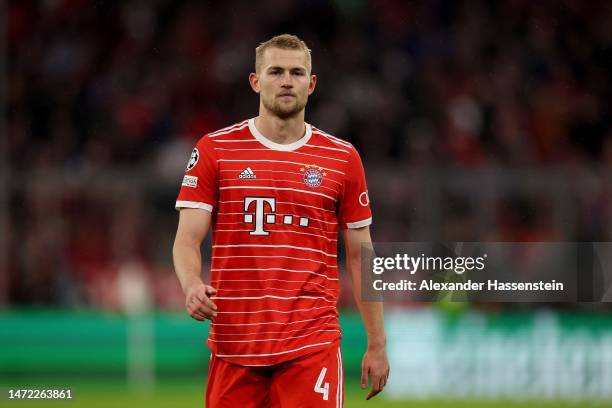 Matthijs de Ligt of FC Bayern München looks on during the UEFA Champions League round of 16 leg two match between FC Bayern München and Paris...