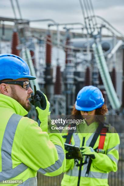electricity pylon inspection - electricity substation stock pictures, royalty-free photos & images