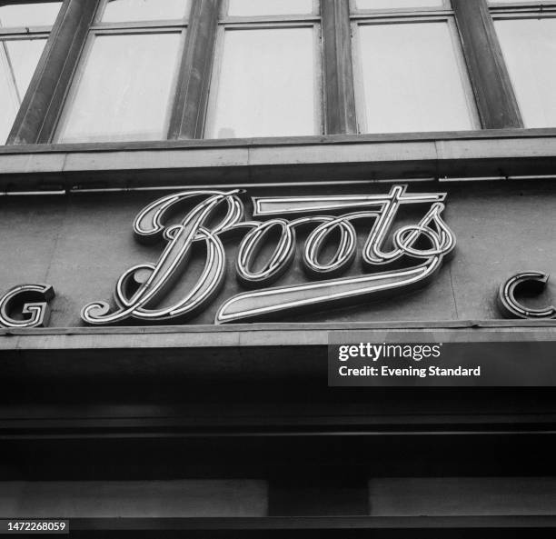 Boots' chemist neon sign, February 16th, 1960.