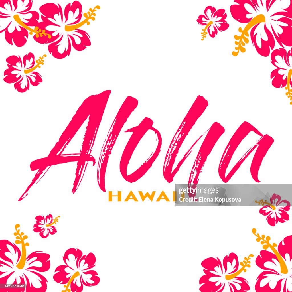 Aloha Welcom Aloha Hawaii Tropical Holiday Concept In Flat Style Bright Welcome Text ...