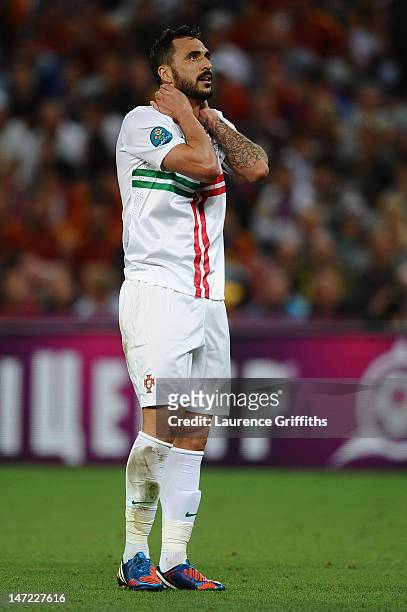 Hugo Almeida of Portugal looks on during the UEFA EURO 2012 semi final match between Portugal and Spain at Donbass Arena on June 27, 2012 in Donetsk,...