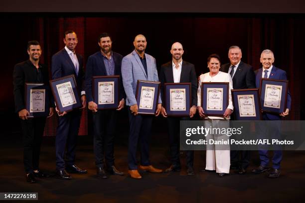 Life Membership inductees pose during the 2023 Toyota AFL Premiership Season Launch at Malthouse Theatre on March 09, 2023 in Melbourne, Australia.