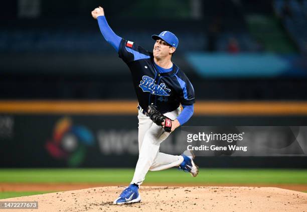 Matt Harvey of Team Italy pitchs at the bottom of the first inning during the World Baseball Classic Pool A game between Italy and Cuba at Taichung...