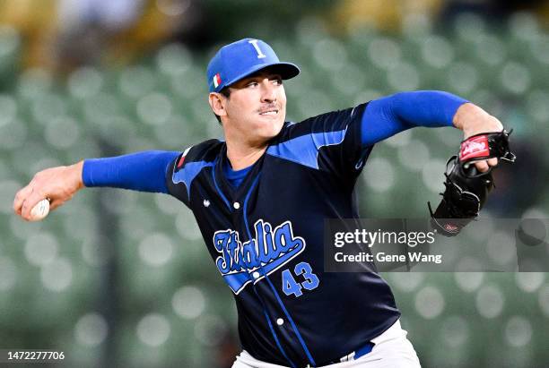 Matt Harvey of Team Italy pitchs at the bottom of the first inning during the World Baseball Classic Pool A game between Italy and Cuba at Taichung...